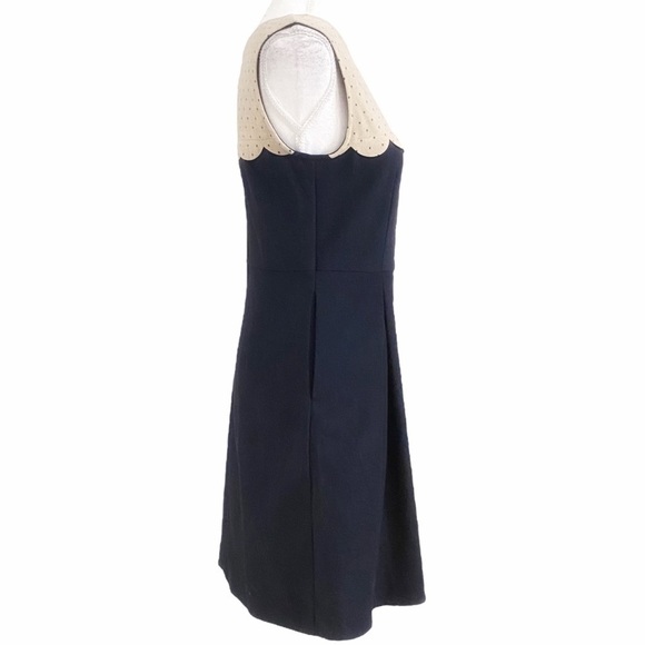 MISS PATINA NAVY BEIGE POLKA DOT A-LINE DRESS - S - Picture 2 of 9